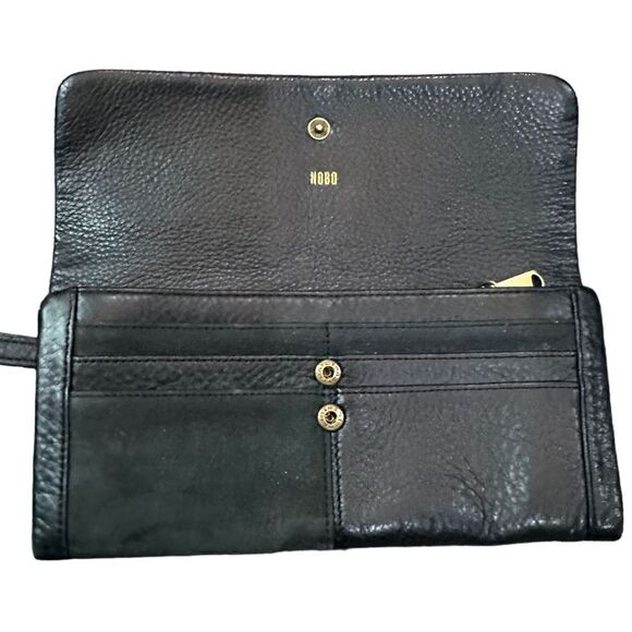 HOBO INTERNATIONAL Black Wristlet Long Wallet Leather 2 Ways To Wear - Picture 6 of 8